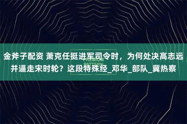 金斧子配资 萧克任挺进军司令时，为何处决高志远并逼走宋时轮？这段特殊经_邓华_部队_冀热察